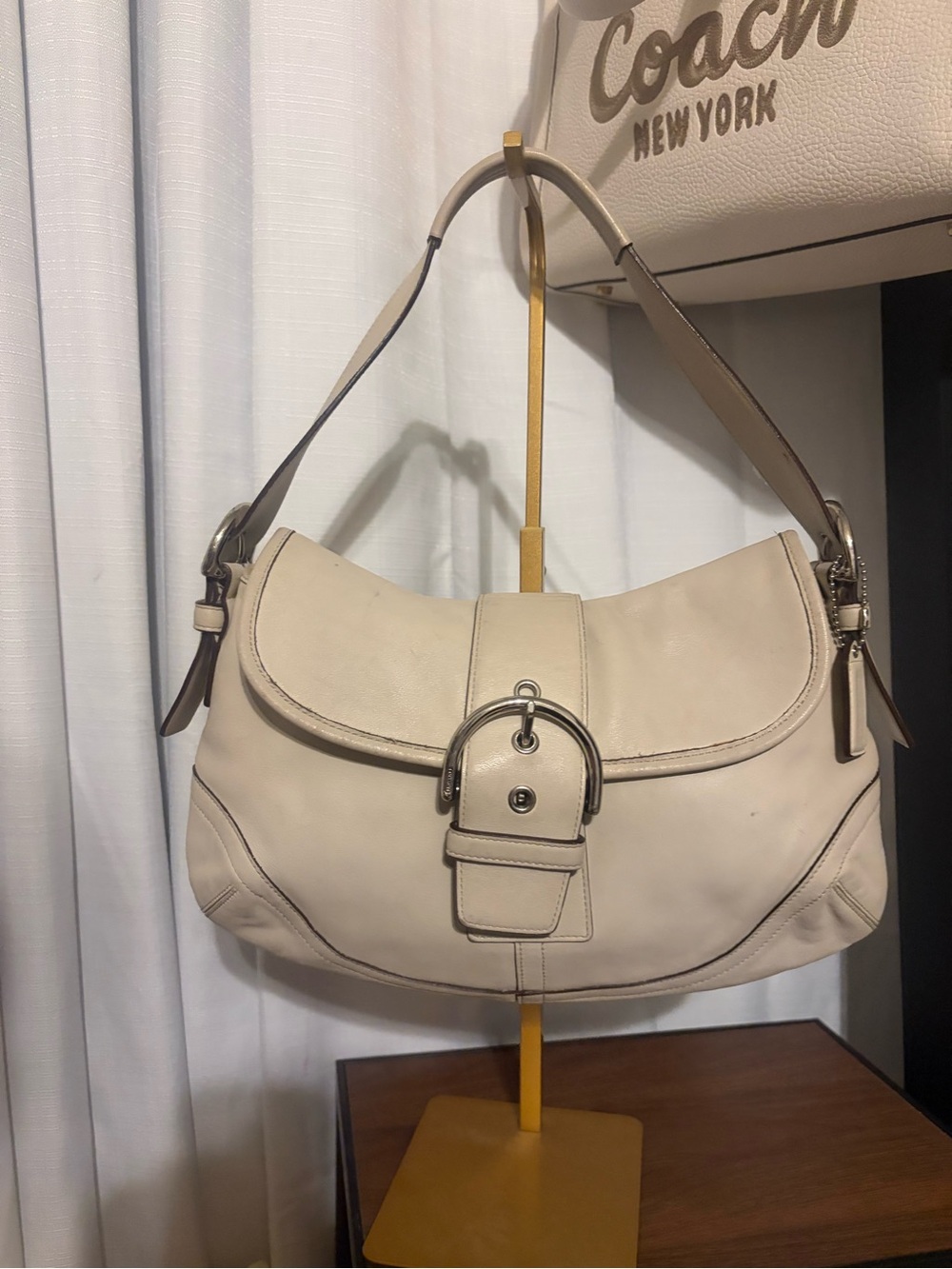 Vintage coach soho ivory leather flap bag